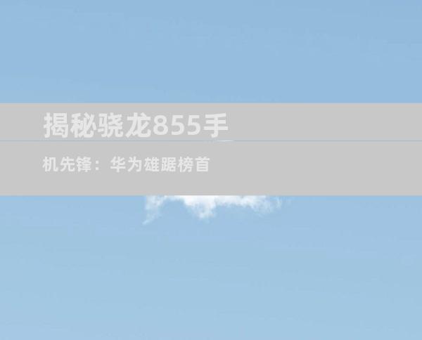 揭秘骁龙855手机先锋：华为雄踞榜首
